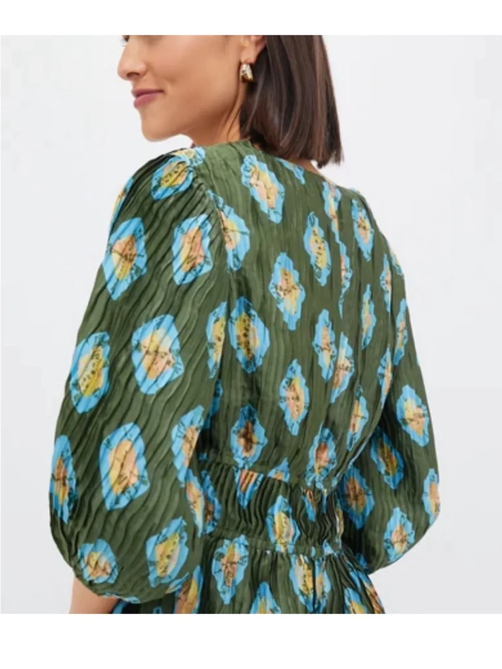 Tuckernuck Peplum Maisy Blouse Pintuck Geometric Shirt Blue Green Size Medium